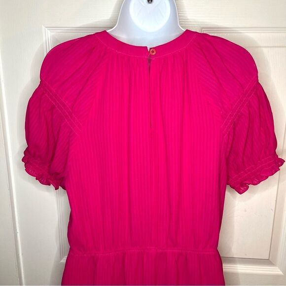 Skies Are Blue Casual Short Sleeve Smocked Sleeve Midi Dress Hot Pink M - Picture 8 of 10